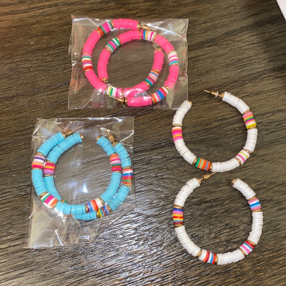 Beaded hoop earrings perfect for summer! 2 never worn (white worn once!)